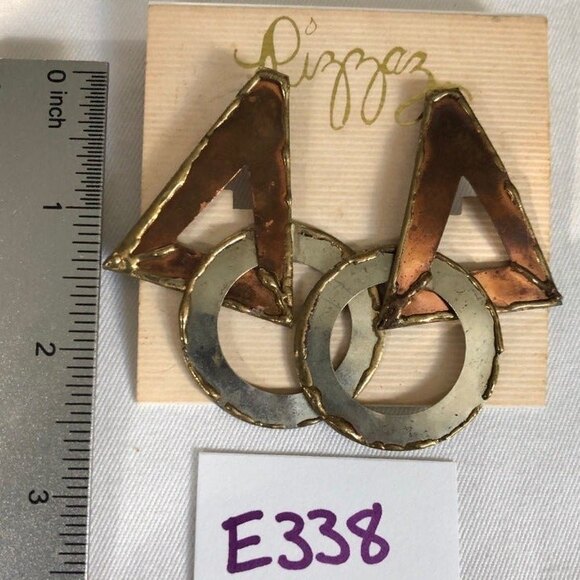 Pizzaz Mixed Metal Circle Triangle Earrings NOC - Picture 4 of 5